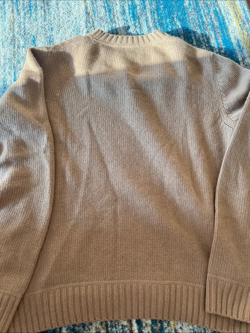Prada Crewneck Sweater with White Logo in Tan